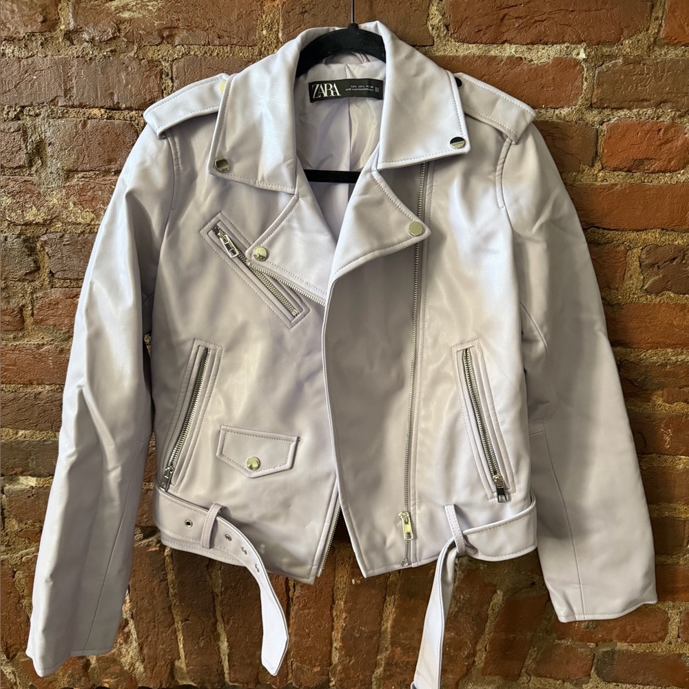 Zara Lavender Biker Jacket with Silver Accents